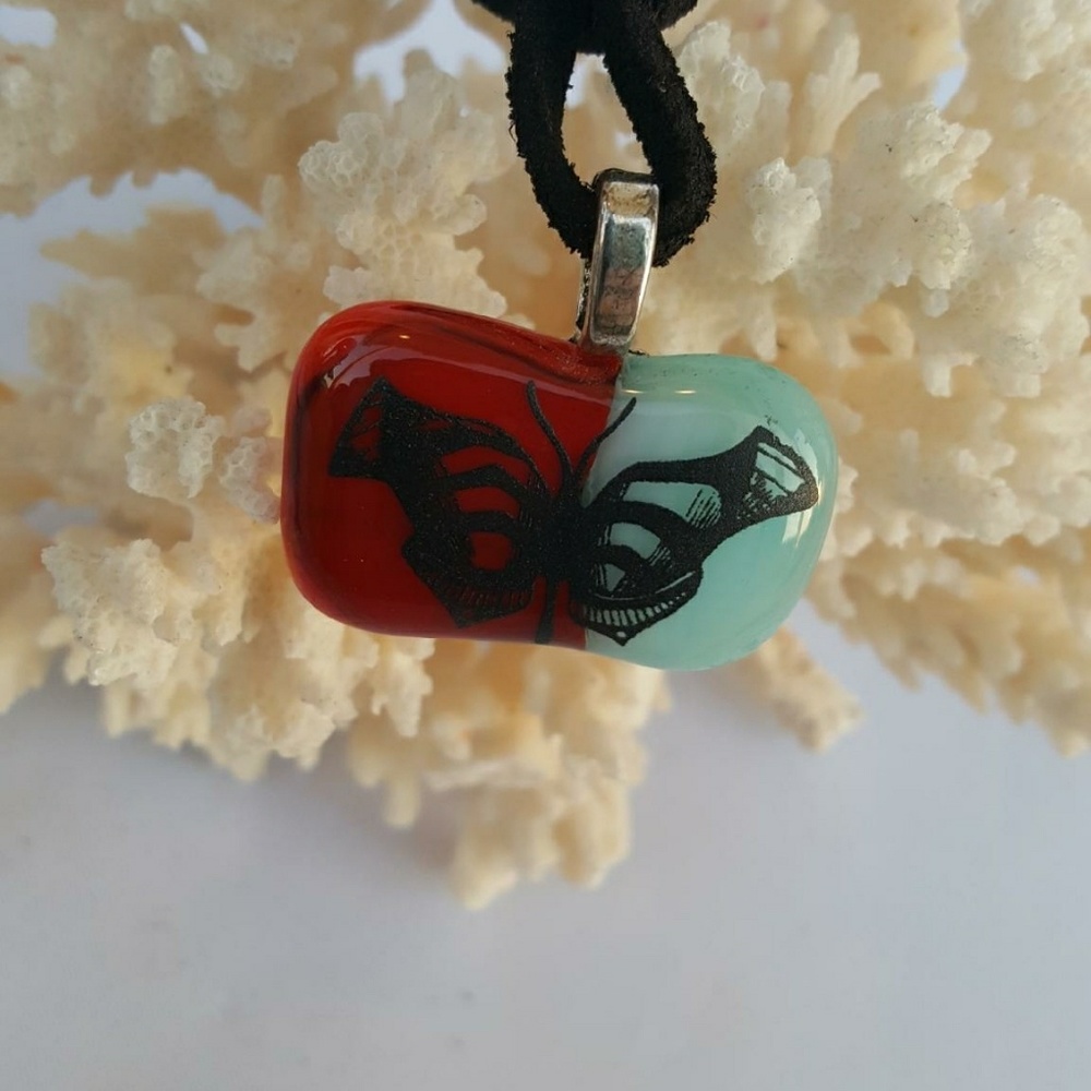 Gothic Butterfly Dichroic glass necklace